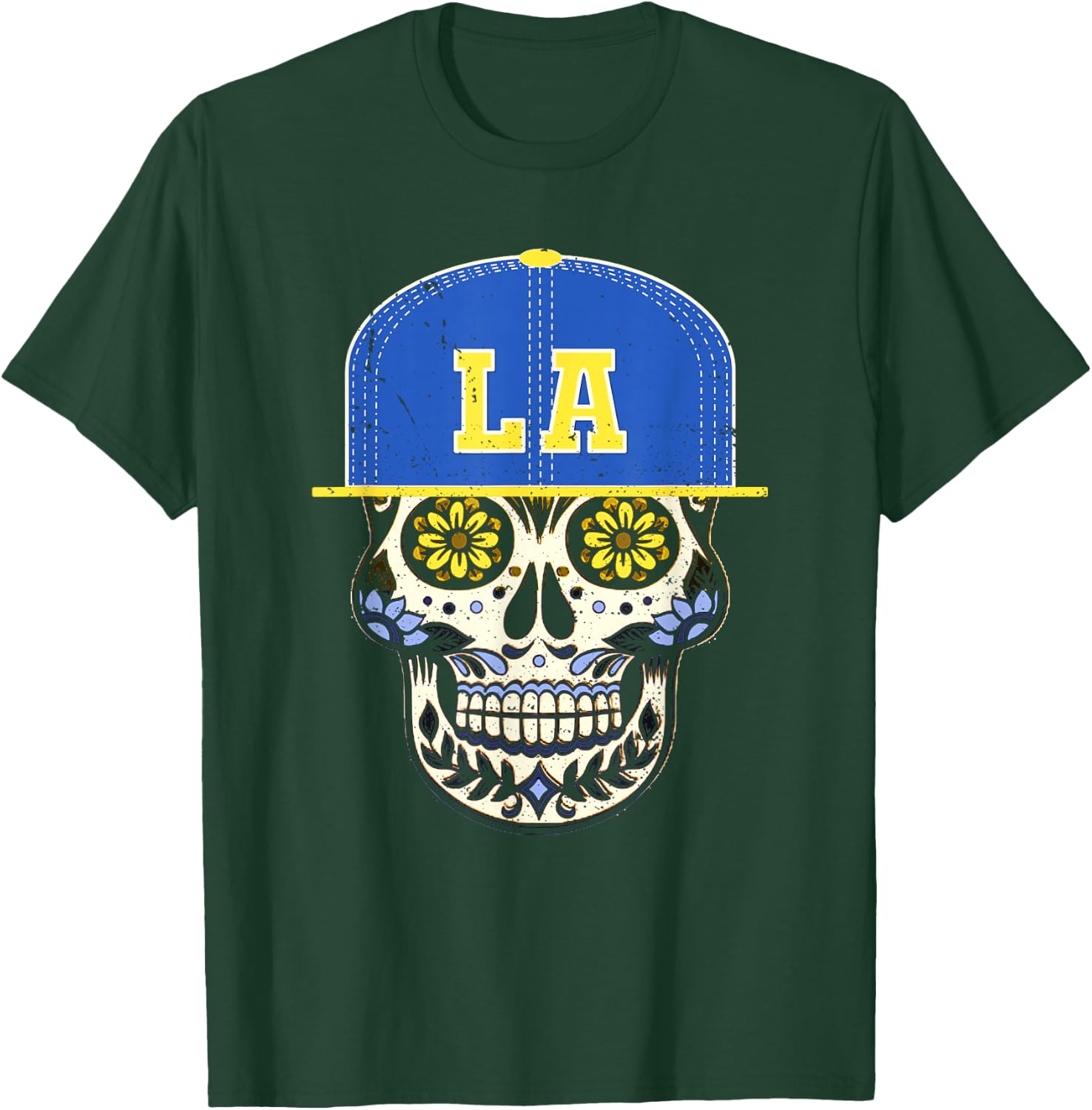 Los Angeles Sugar Skull Mexican Art Design Mexico Flag T-Shirt - T-Shirt | Forest