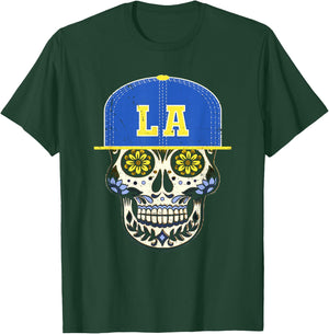 Los Angeles Sugar Skull Mexican Art Design Mexico Flag T-Shirt - T-Shirt | Forest