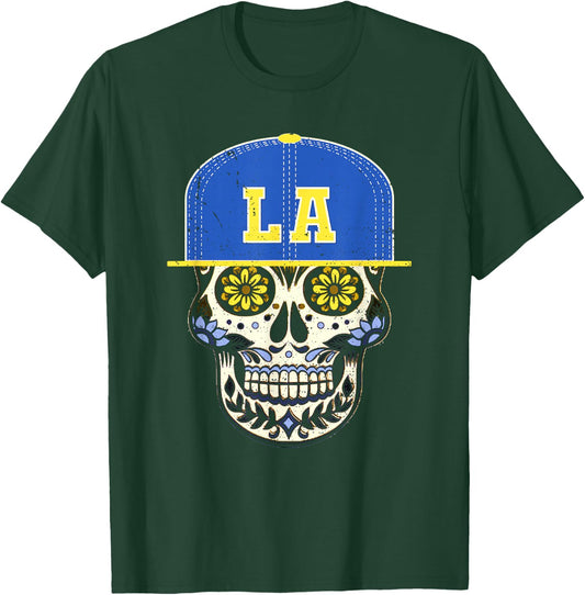 Los Angeles Sugar Skull Mexican Art Design Mexico Flag T-Shirt - T-Shirt | Forest