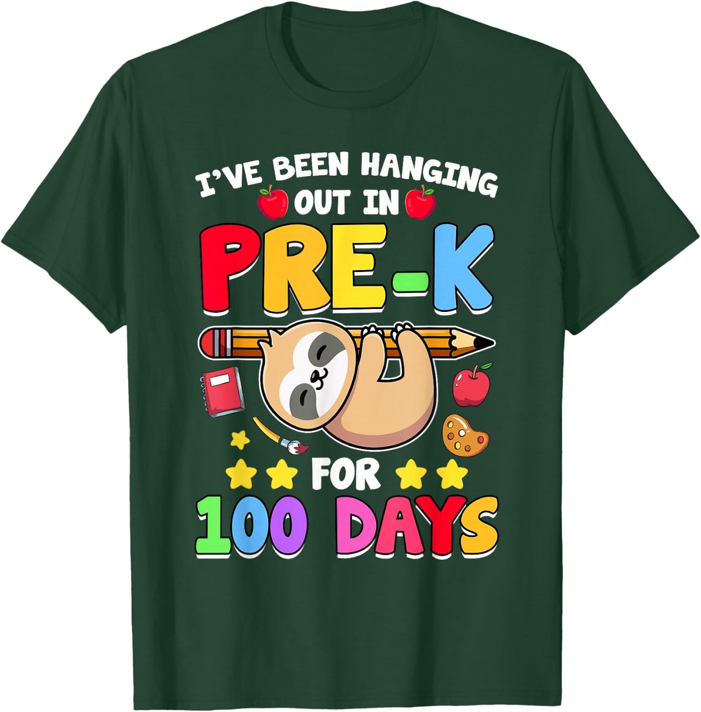 100th Day Of School Sloth Shirt Pre-K 100 Days School T-Shirt - T-Shirt | Forest