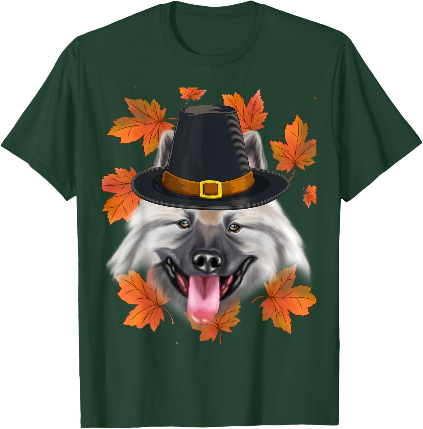 Fall Keeshond Pilgrim Thanksgiving T-Shirt - T-Shirt | Forest