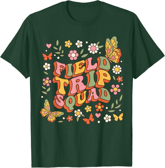 Groovy Field Trip Squad Hippie Butterfly School Field Day T-Shirt - T-Shirt | Forest