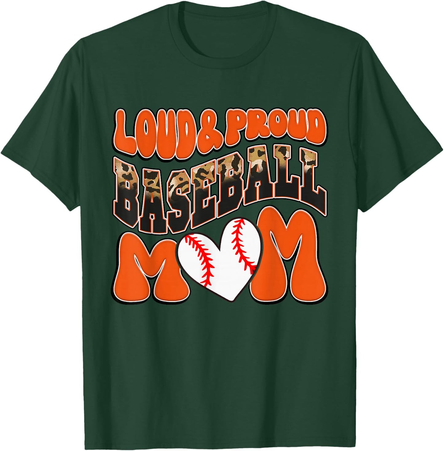 Loud Proud Baseball Mom Orange Team Leopard Baseball Mom T-Shirt - T-Shirt | Forest