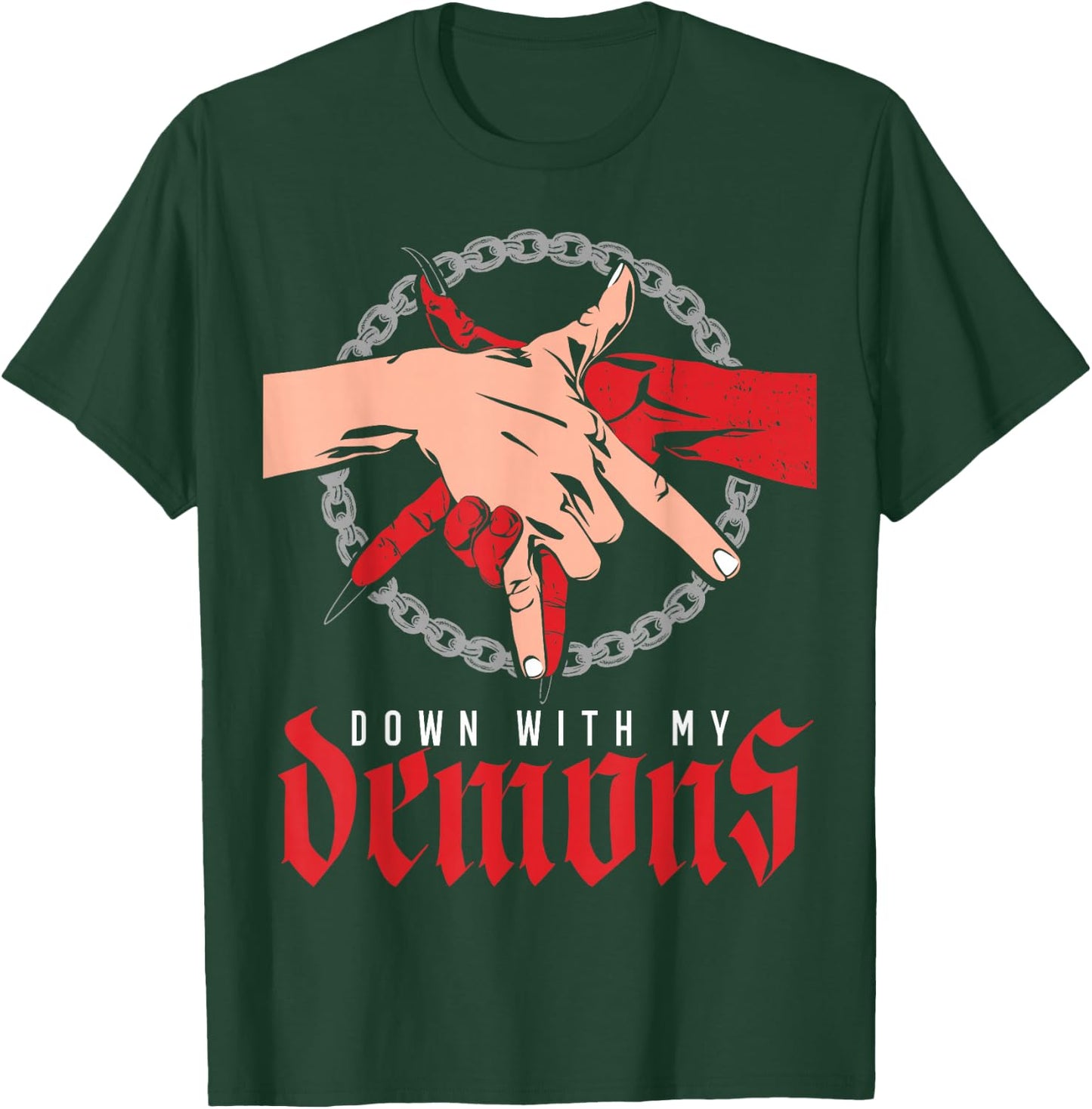 Down with My Demons Deal Handshake Aesthetic Humour Goth T-Shirt - T-Shirt | Forest