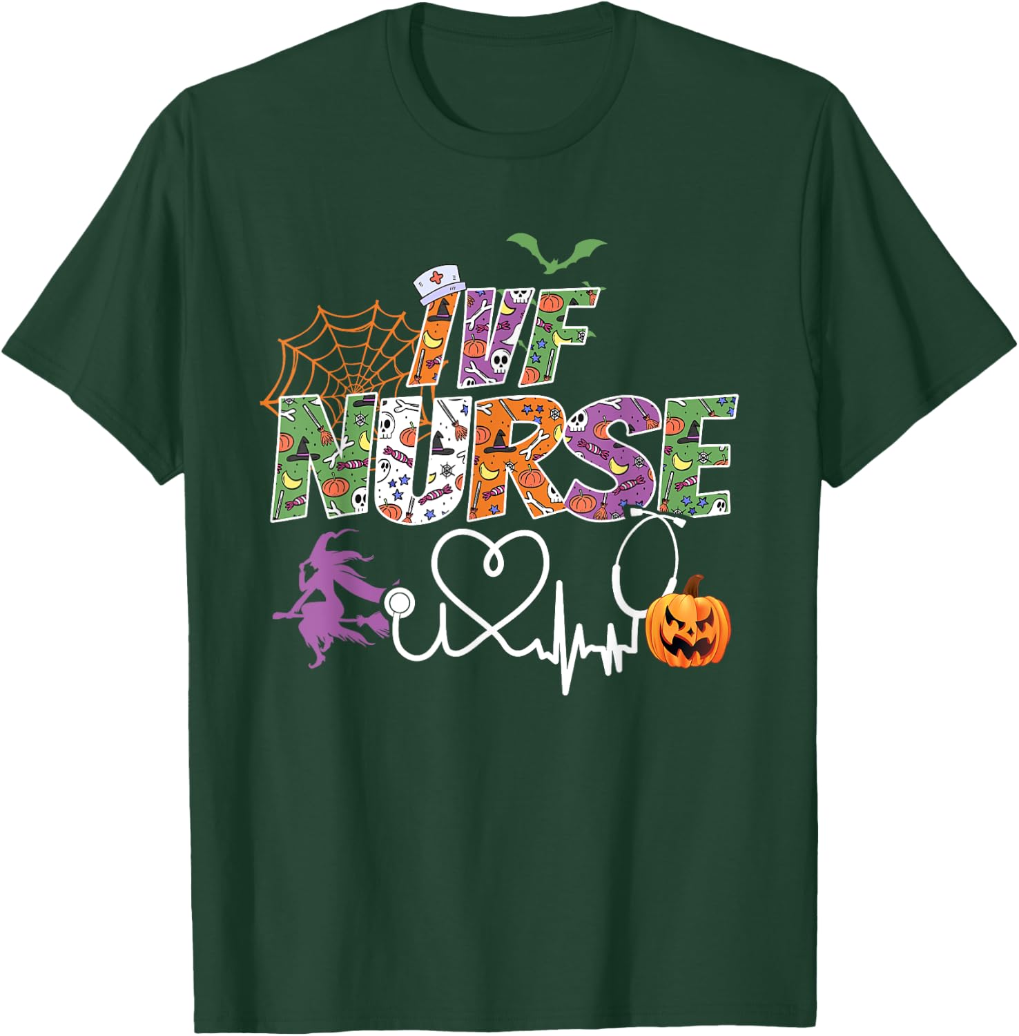 IVF Nurse Halloween Spooky Season Nursing Ghost Stethoscope T-Shirt - T-Shirt | Forest