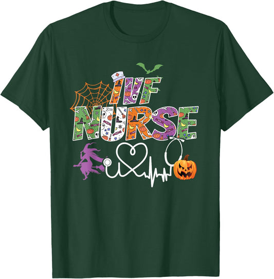 IVF Nurse Halloween Spooky Season Nursing Ghost Stethoscope T-Shirt - T-Shirt | Forest