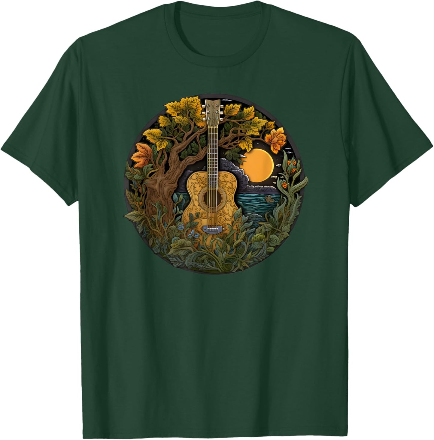 Acoustic Guitar Tree Guitarist Landscape Nature Music Lover T-Shirt - T-Shirt | Forest