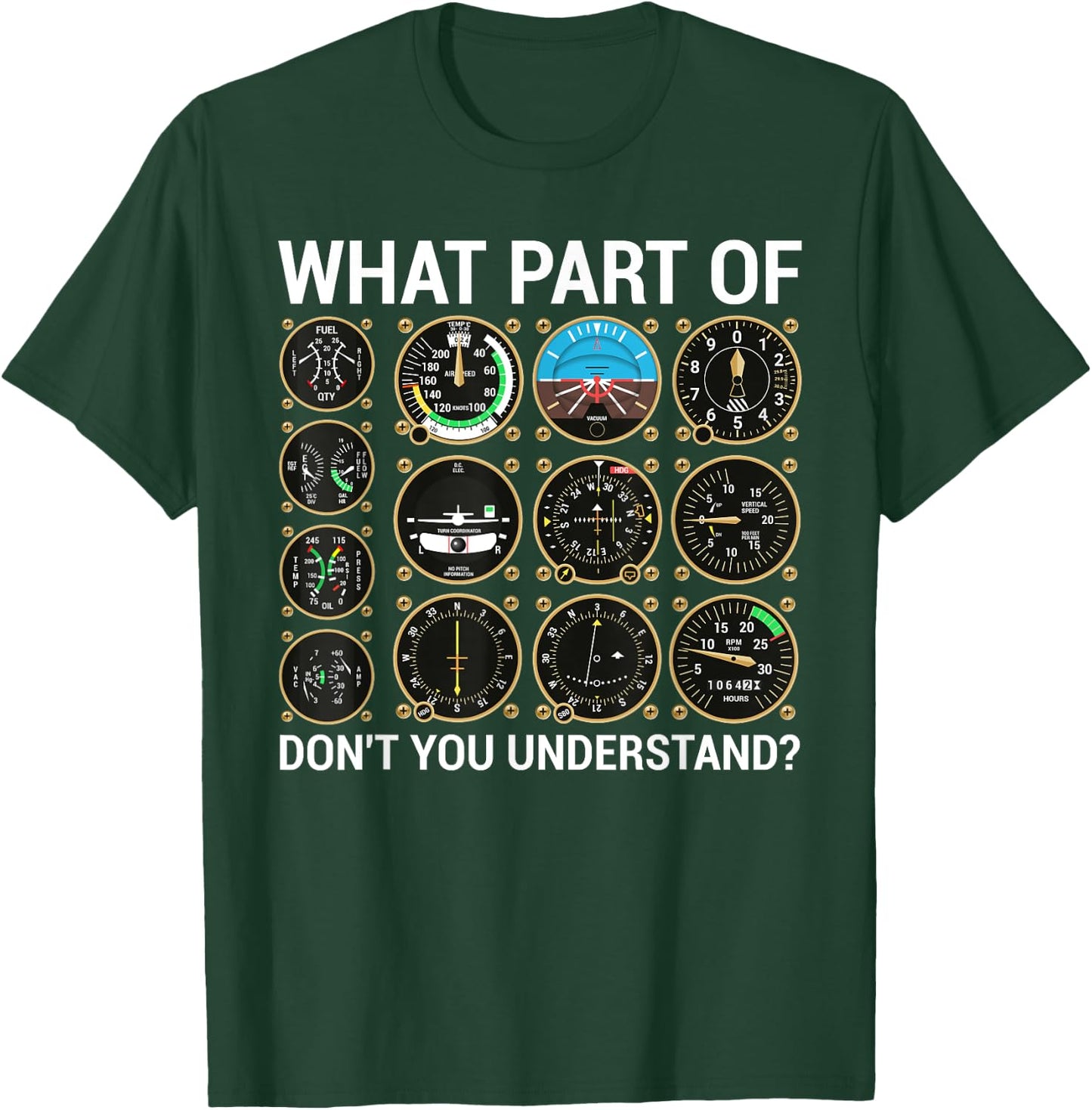 Funny Pilot Design Women Airplane Flight Instrument T-Shirt - T-Shirt | Forest