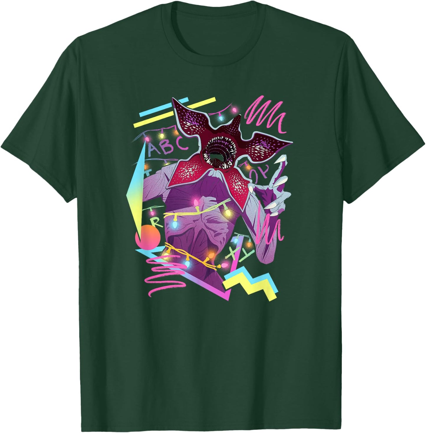 Stranger Things Demogorgon Neon 80's Style Retro Logo T-Shirt - T-Shirt | Forest