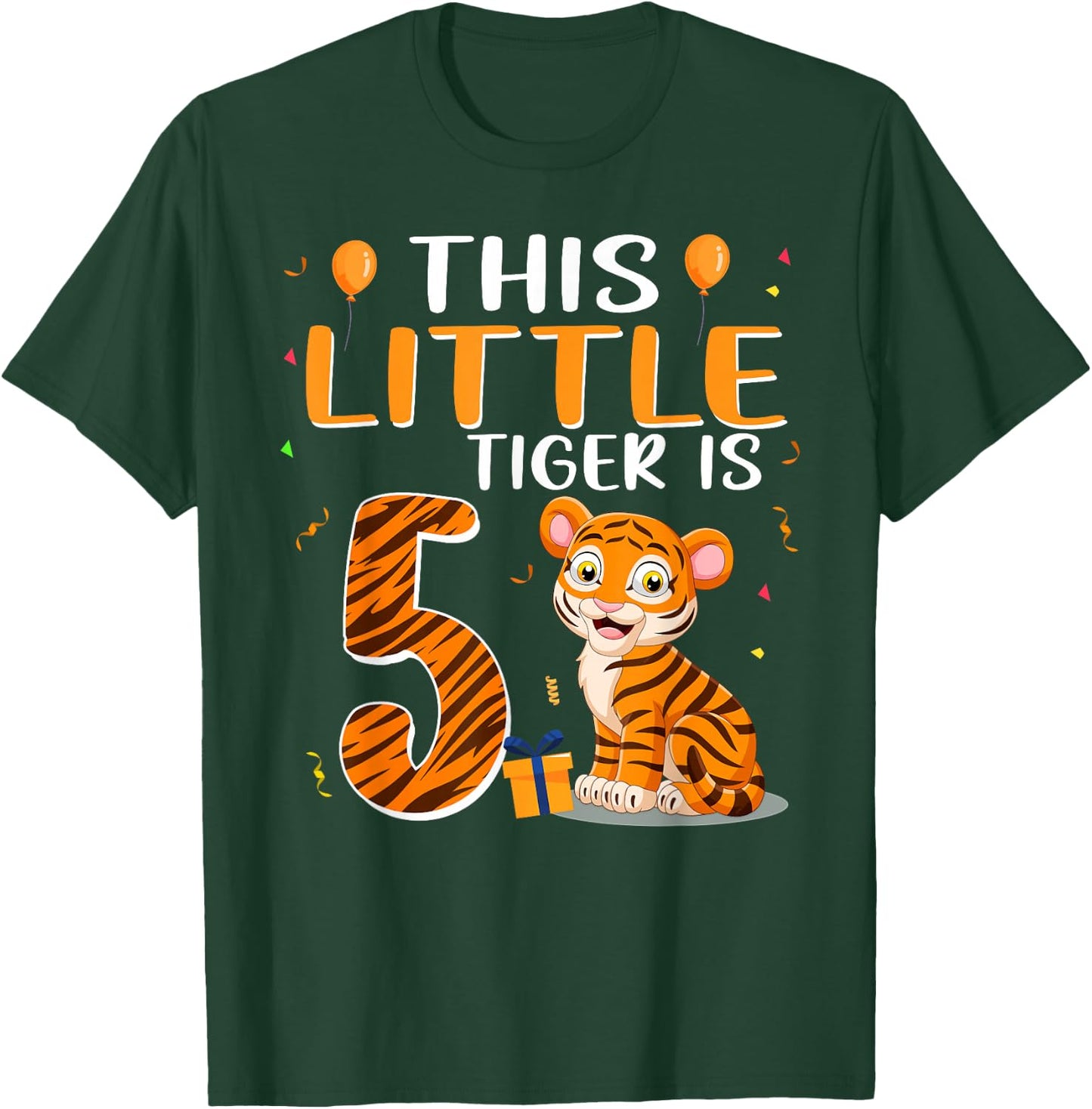 This Little Tiger Is 5 Birthday Party 5 Year Old T-Shirt - T-Shirt | Forest
