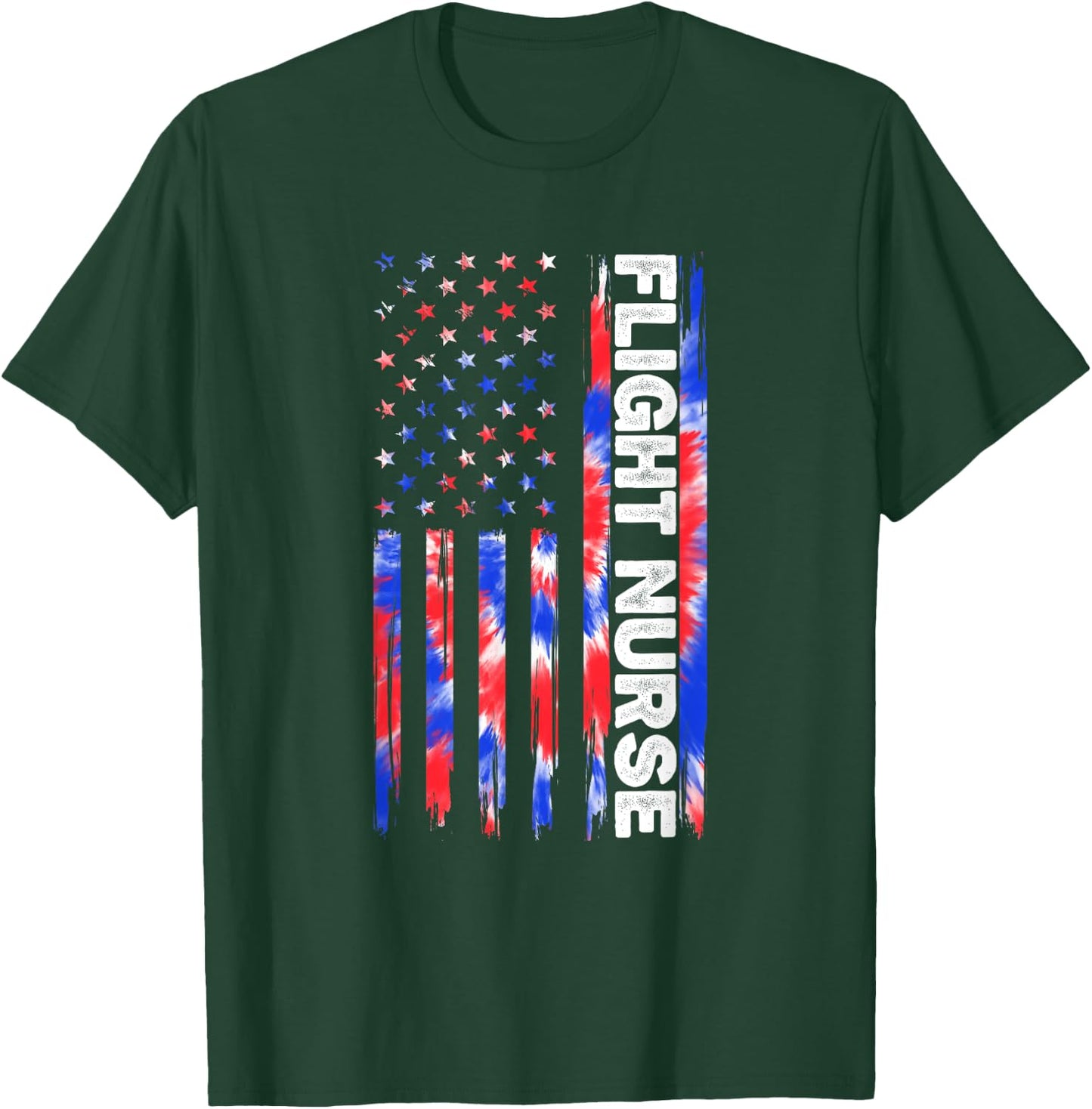 Flight Nurse Nursing Tie Dye American Flag 4th Of July Usa T-Shirt - T-Shirt | Forest