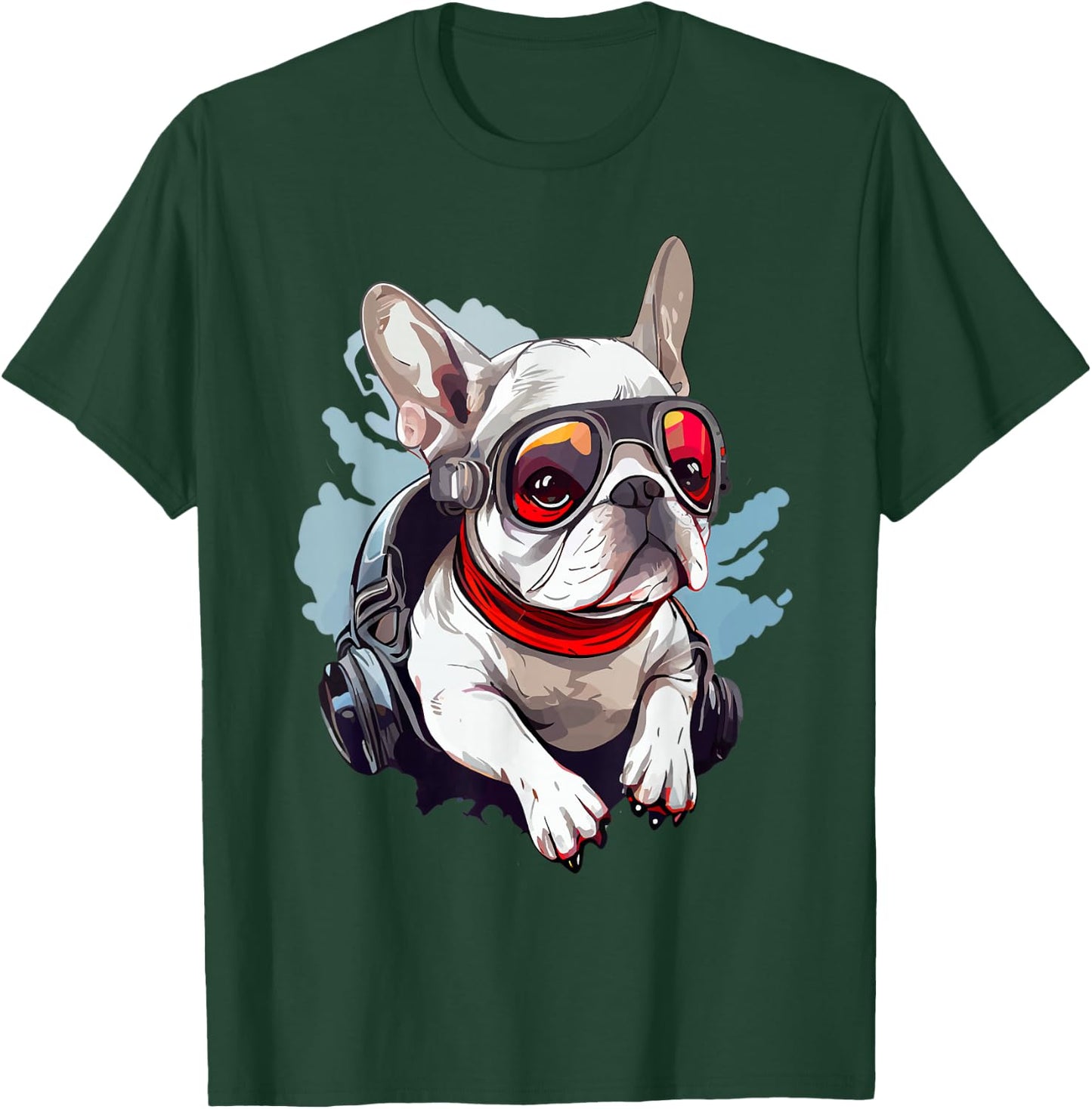 White Frenchie as a Pilot White French Bulldog Pilot T-Shirt - T-Shirt | Forest