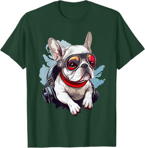 White Frenchie as a Pilot White French Bulldog Pilot T-Shirt - T-Shirt | Forest