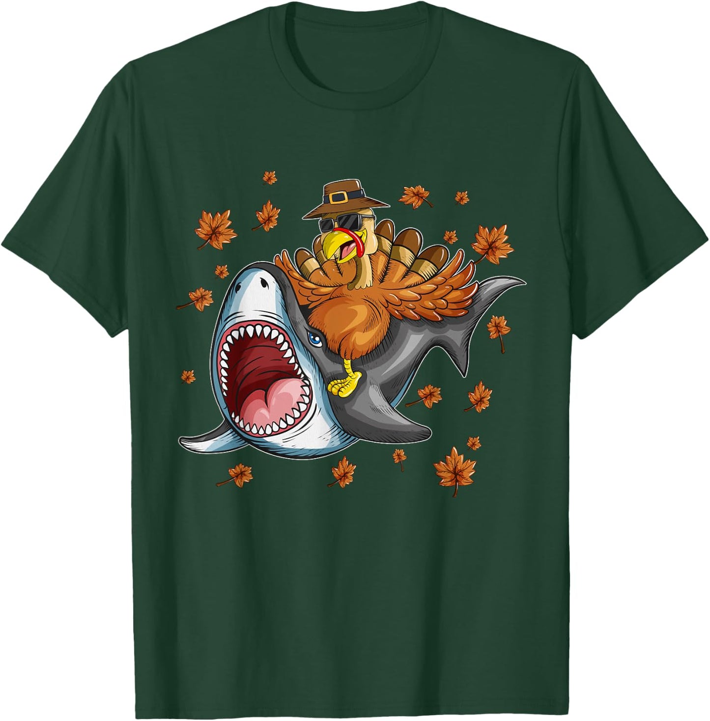 Shark Harvest Turkey Holiday Motif For Shark Lovers T-Shirt - T-Shirt | Forest