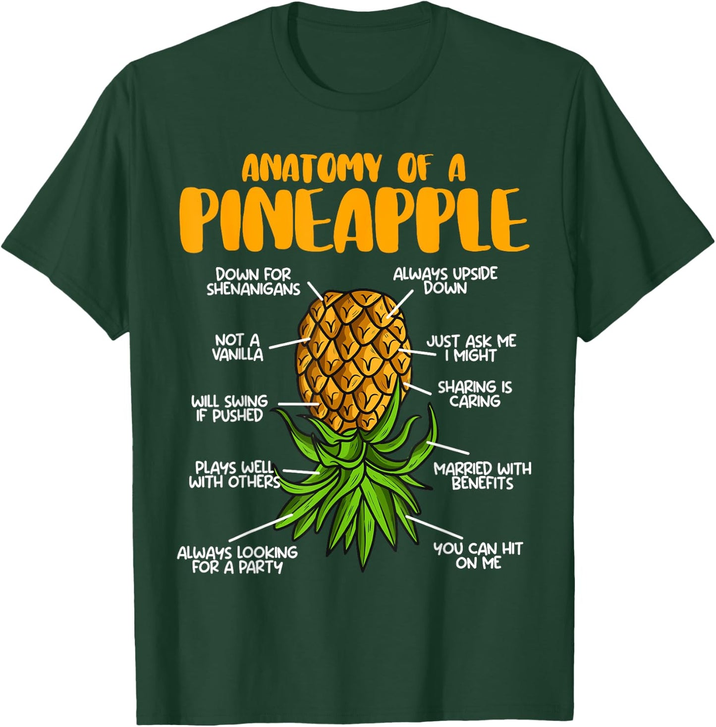 Anatomy Of Pineapple Swinger Upside Down Pineapple T-Shirt - T-Shirt | Forest