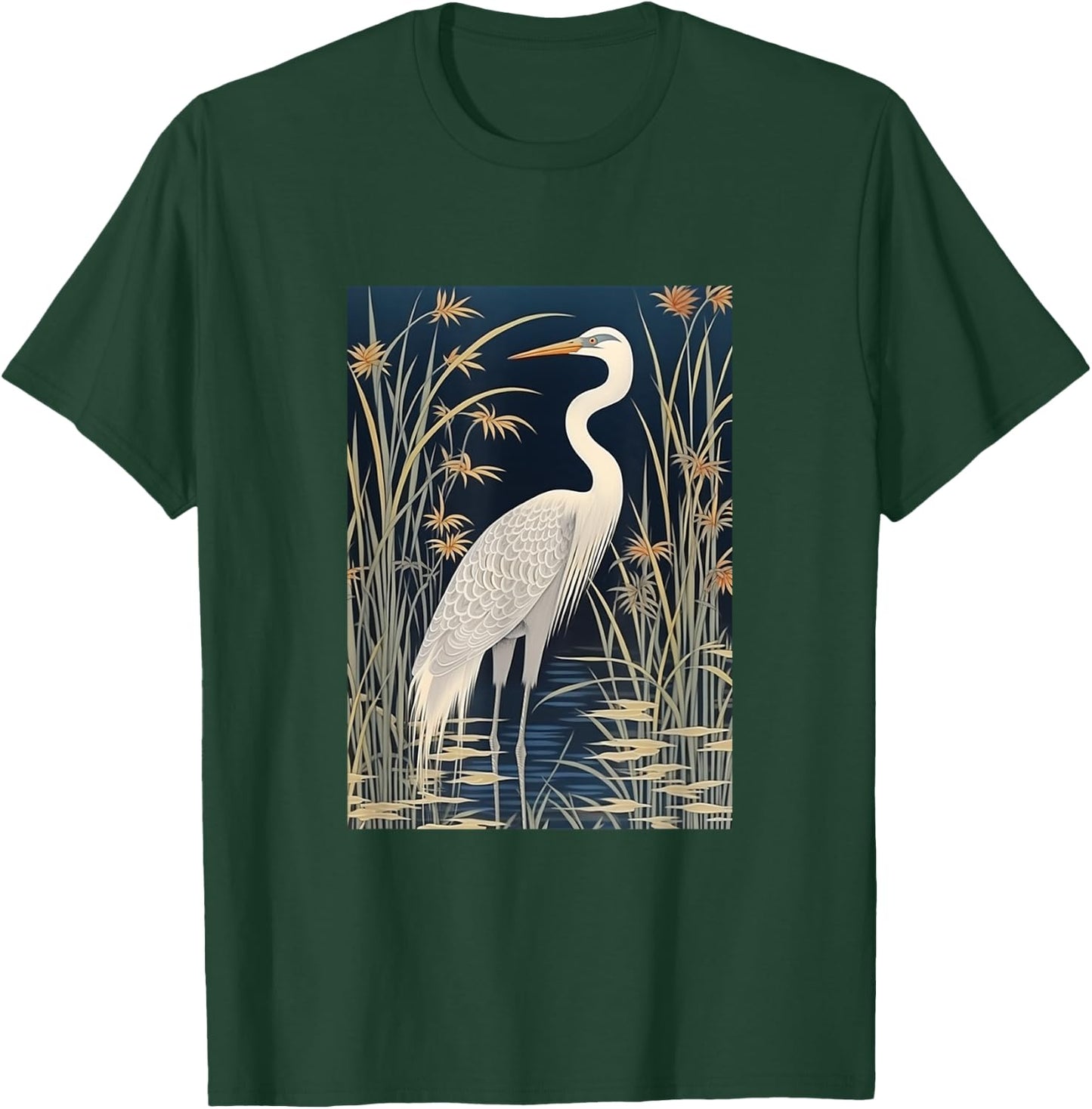 Vintage Japanese Fine Art Crane, Bamboo and Iris Koryusai T-Shirt - T-Shirt | Forest