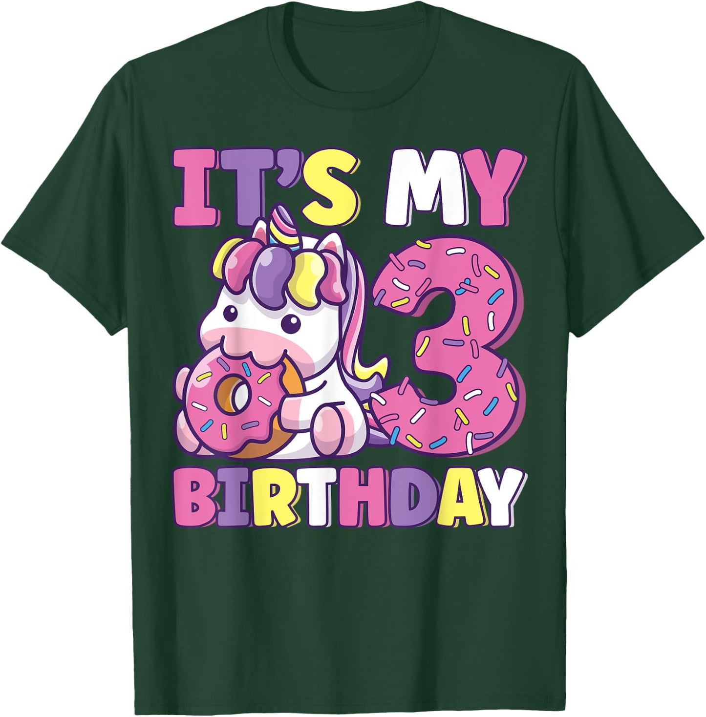 It's My 3rd Birthday Party Cute Girls Donut Birthday Unicorn T-Shirt - T-Shirt | Forest