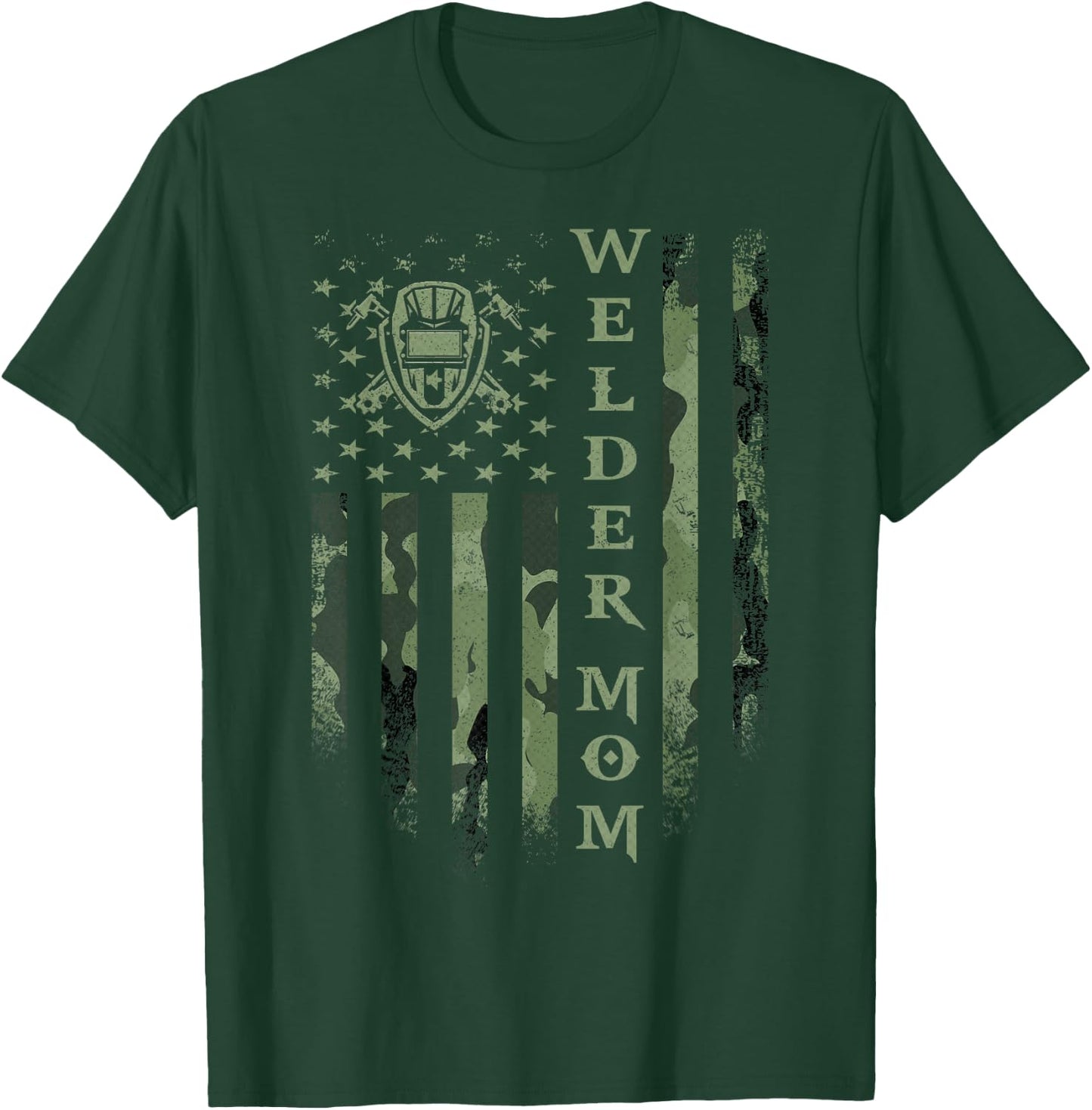 Vintage USA Camo Flag Proud Welder Mom Welding Silhouette T-Shirt - T-Shirt | Forest
