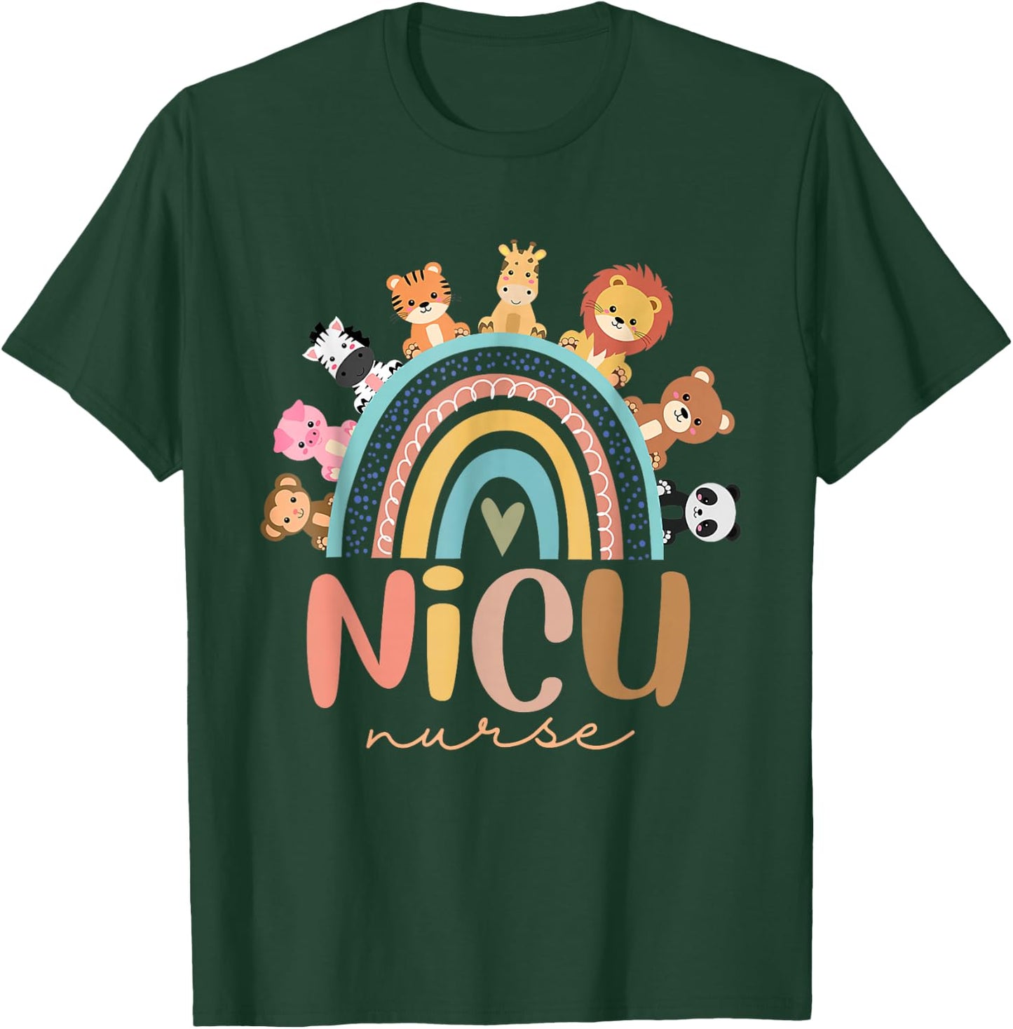 Nicu Nurse Rainbow Animal Neonatal Nicu Nurse Appreciation T-Shirt - T-Shirt | Forest