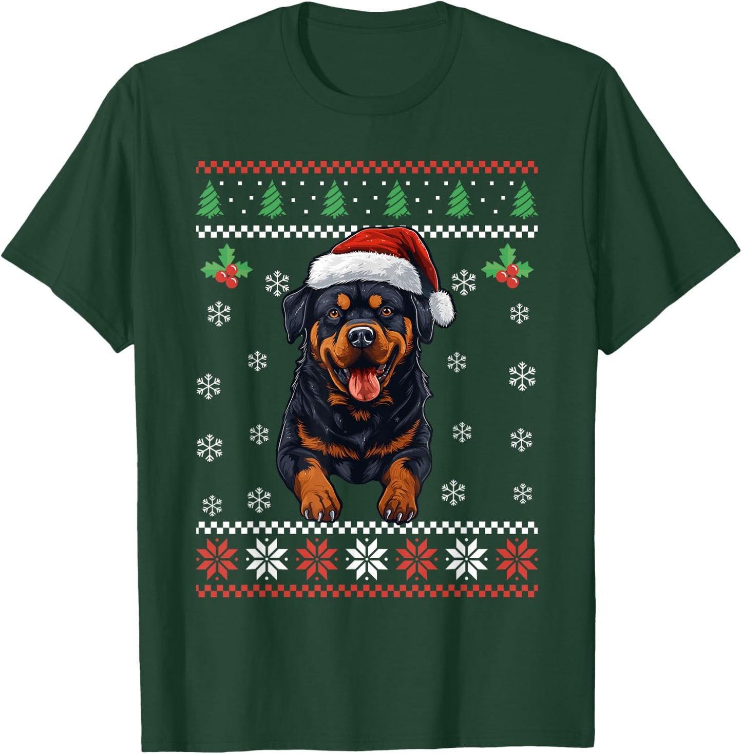 Rottweiler Dog Ugly Christmas Sweater Xmas For Adults Kids T-Shirt - T-Shirt | Forest