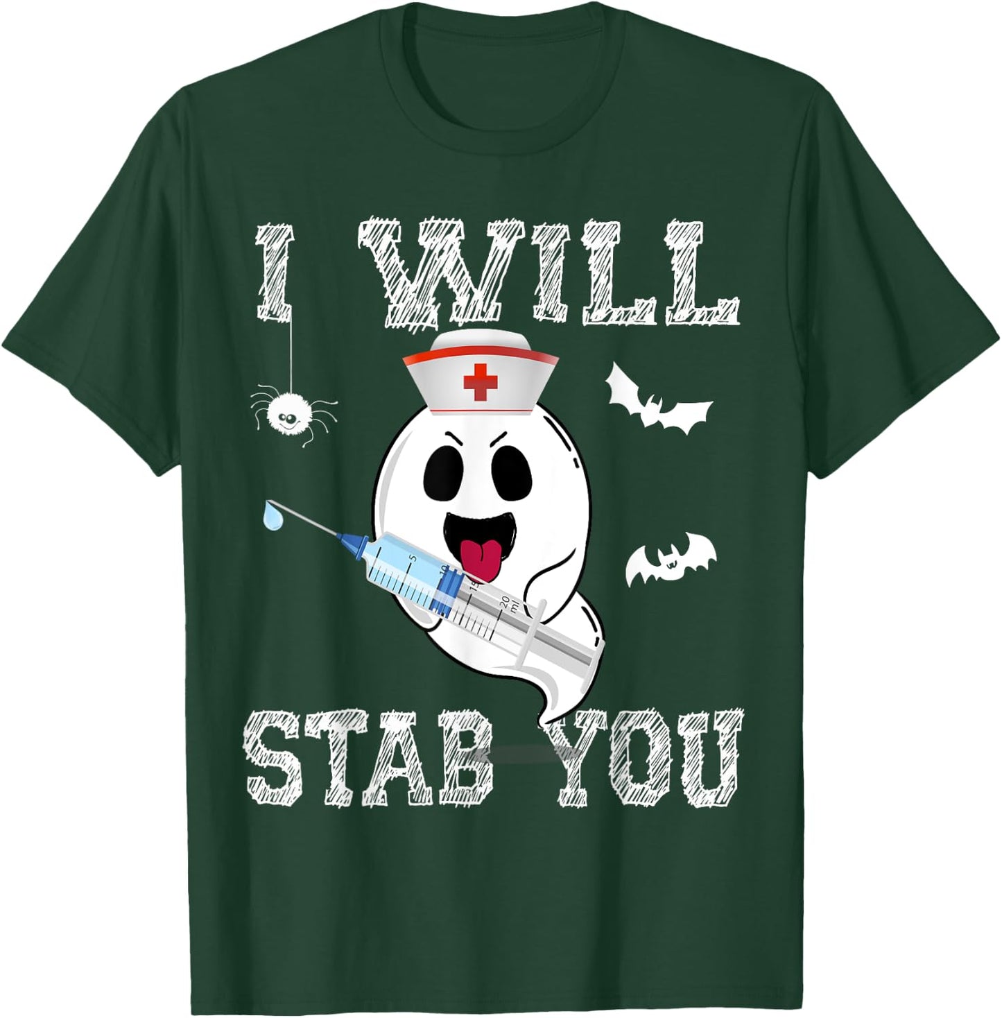 Cute Ghost Nurse I will stab you Cool Halloween Girl women T-Shirt - T-Shirt | Forest