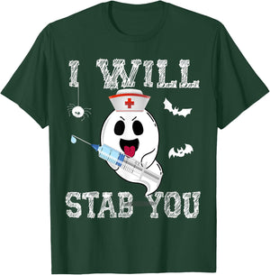 Cute Ghost Nurse I will stab you Cool Halloween Girl women T-Shirt - T-Shirt | Forest