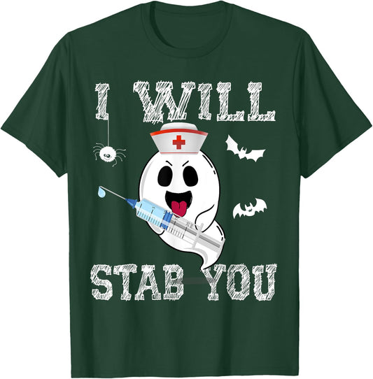 Cute Ghost Nurse I will stab you Cool Halloween Girl women T-Shirt - T-Shirt | Forest