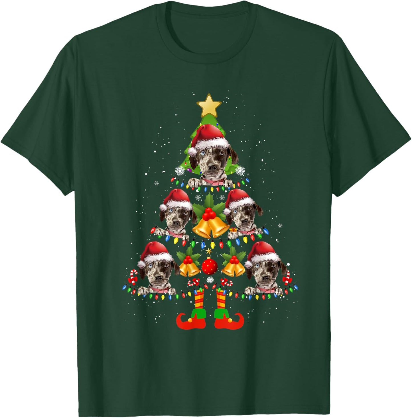 Funny Catahoula Leopard Christmas Lights Tree Dog Lover Xmas T-Shirt - T-Shirt | Forest