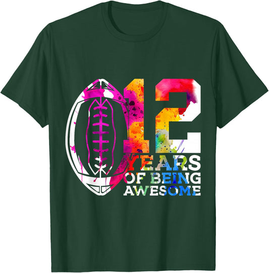 12 Years of Being Awesome Football 12th Birthday T-Shirt - T-Shirt | Forest