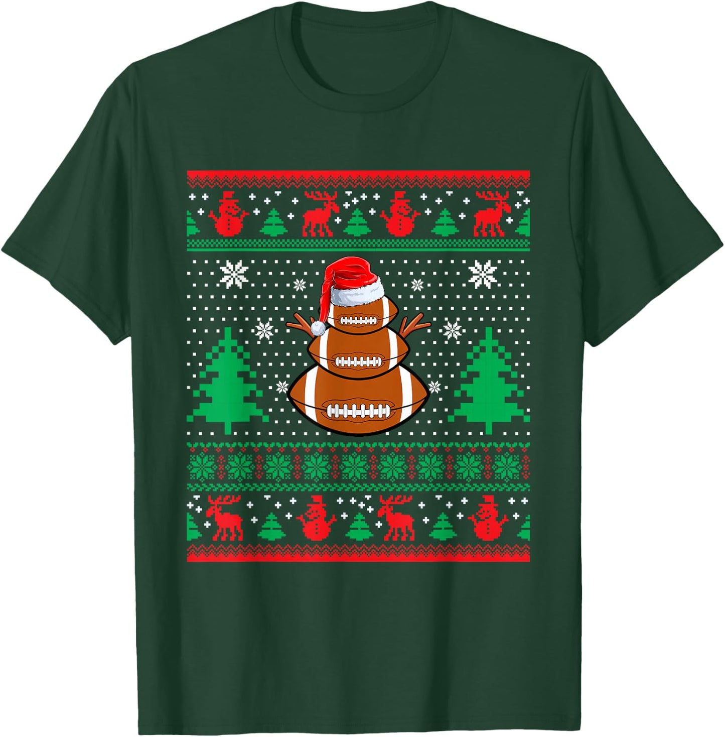 Football Santa Hat Ugly Christmas Sweaters Funny Christmas T-Shirt - T-Shirt | Forest