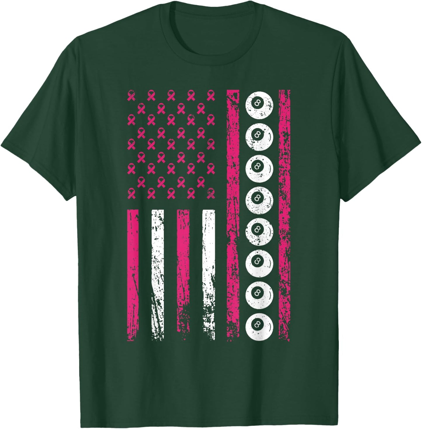 American Sports Flag Breast Cancer Awareness Billiards T-Shirt - T-Shirt | Forest