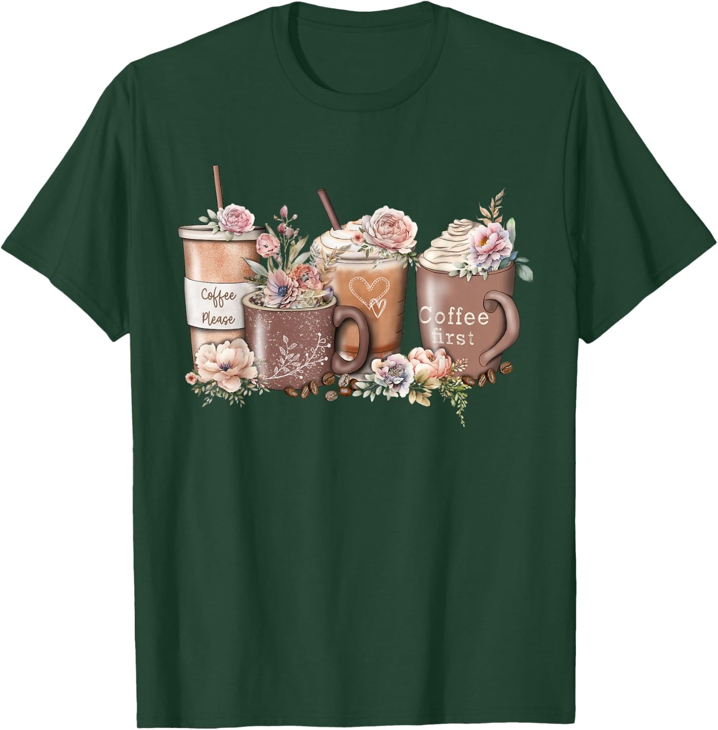 Floral Coffee Cup Iced Latte With Spring Flowers T-Shirt - T-Shirt | Forest