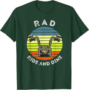 Retro Ride and Dine Friends Motorcycle Dinner Club Apparel T-Shirt - T-Shirt | Forest
