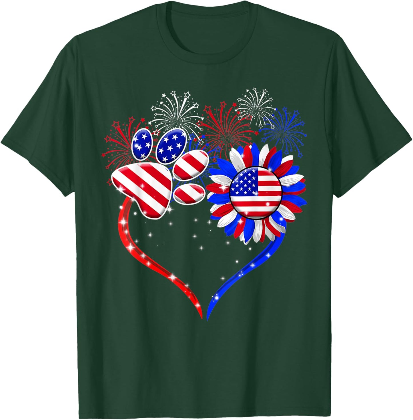 American Flag Patriotic Dog & Cat Paw Print - 4th Of July Women Kids Men T-Shirt - T-Shirt | Forest