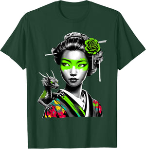 Japanese Girl and Dragon Animal Urban Art Aesthetic Graphic T-Shirt - T-Shirt | Forest
