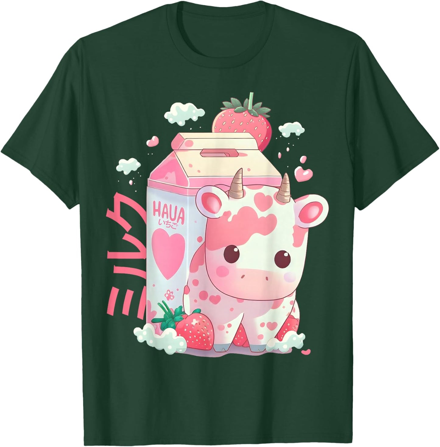 Strawberry Milk Milkshake Cow Carton Cute Kawaii Japanese T-Shirt - T-Shirt | Forest
