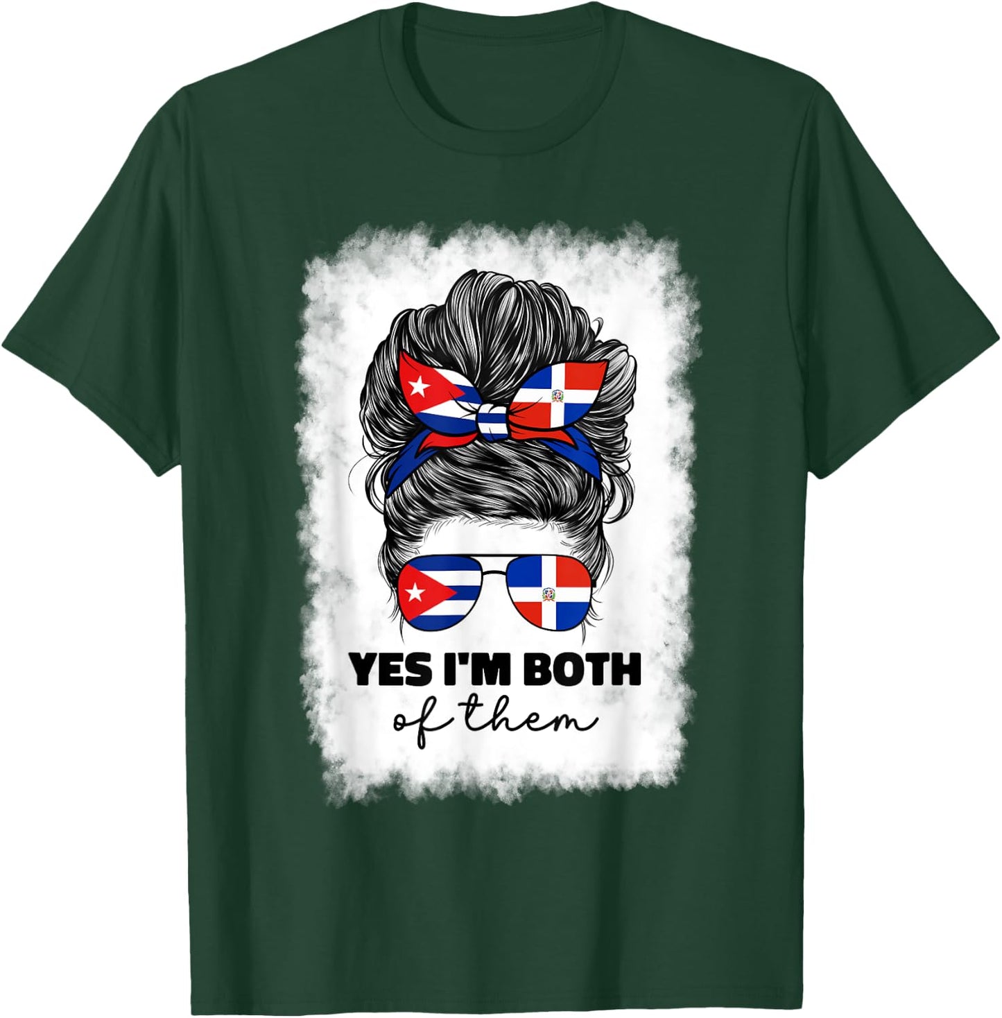 Half Dominican Republic And Cuban Cuba Flag Girl Women Mix T-Shirt - T-Shirt | Forest