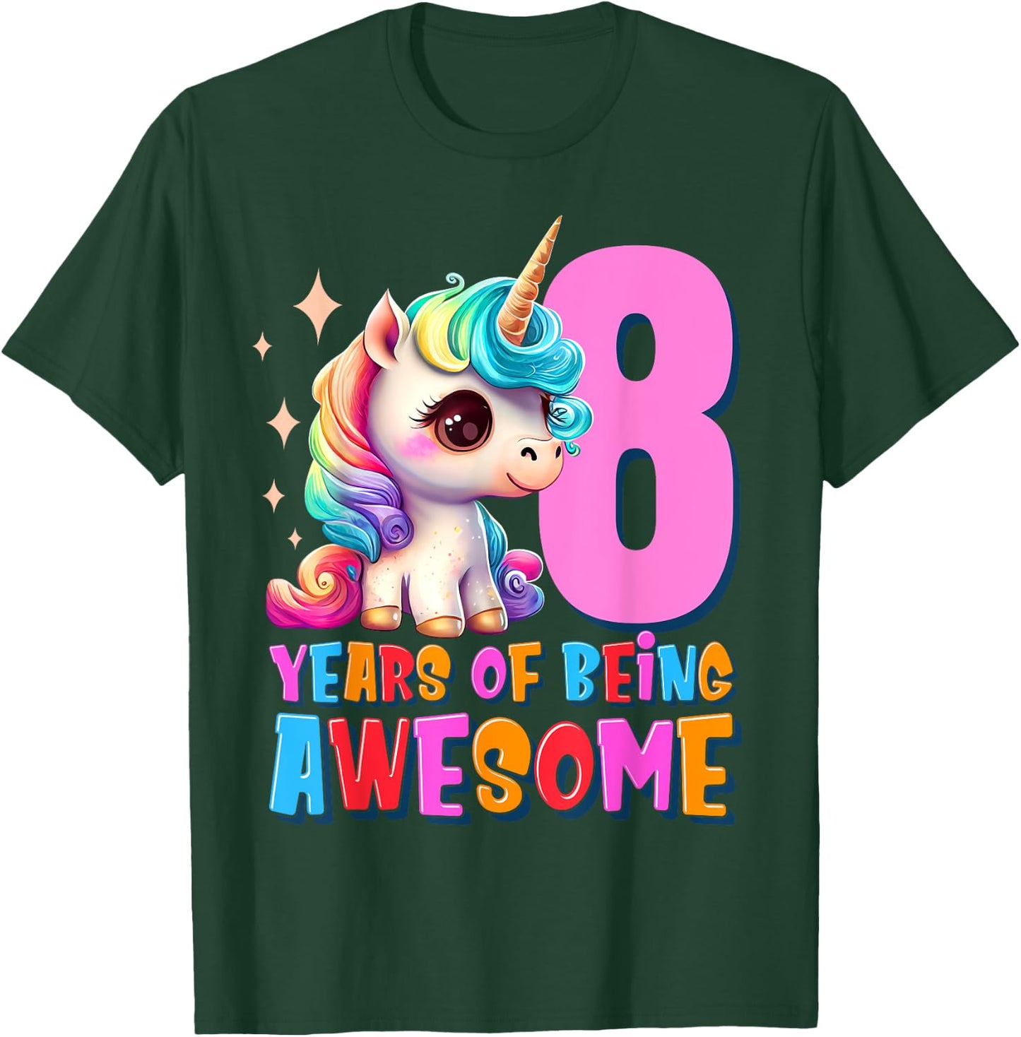 8 Years Old Unicorn Cute 8th Birthday Party Girls & Boys T-Shirt - T-Shirt | Forest