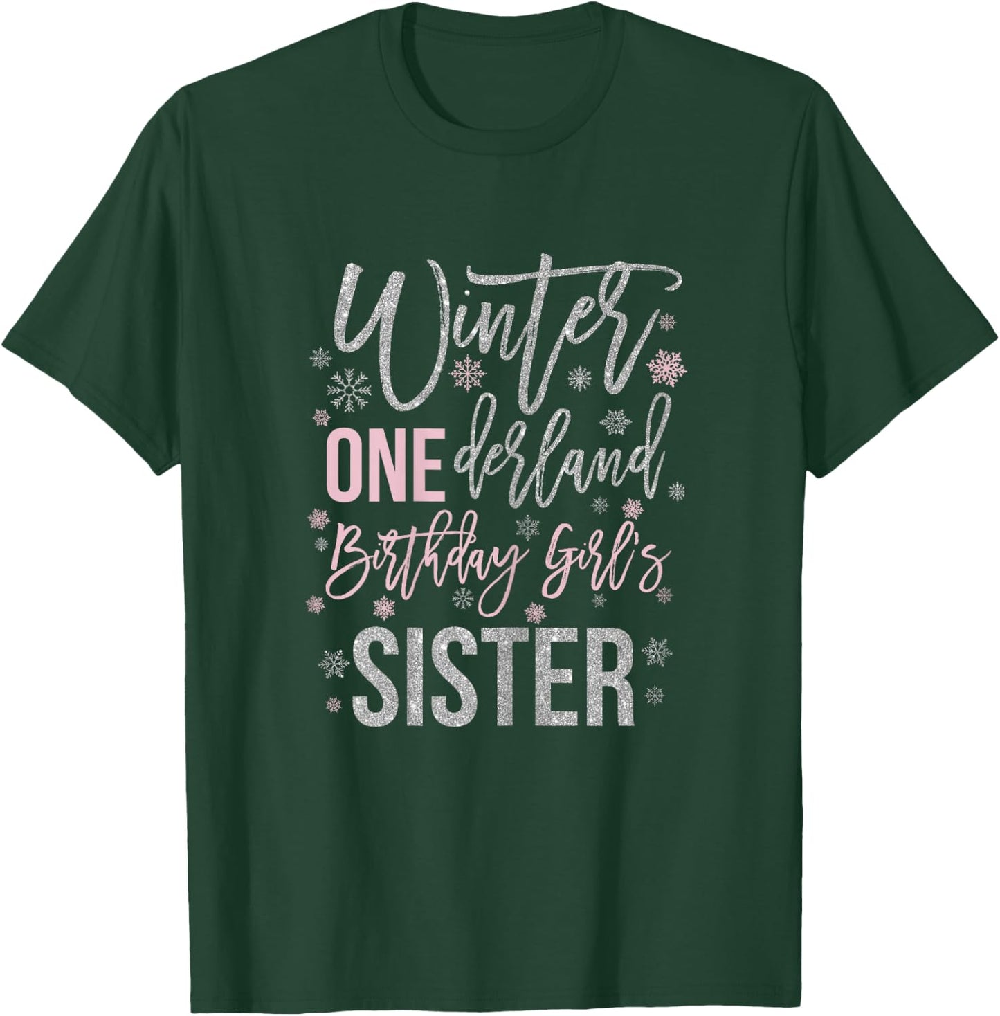 Sister Pink Winter Onederland 1st Birthday Snowflake Group T-Shirt - T-Shirt | Forest