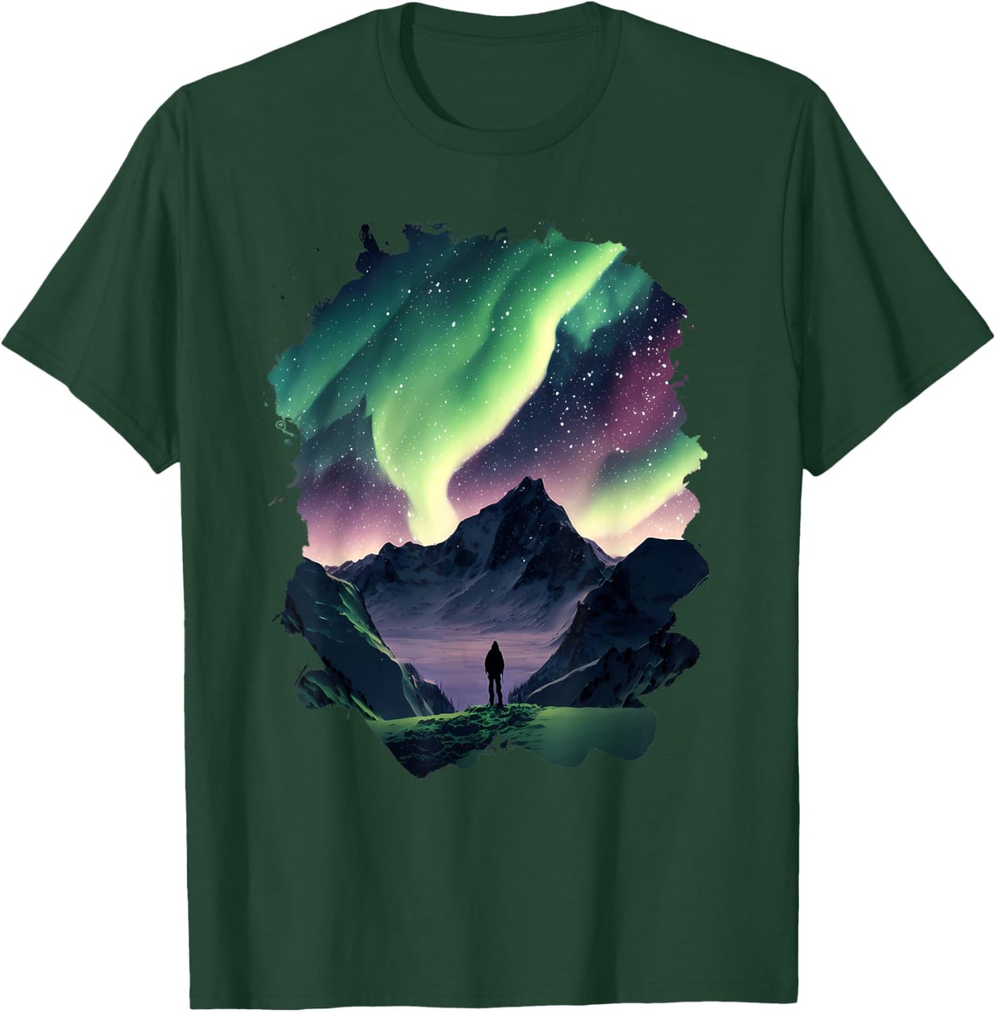 Aurora Borealis over the mountains Natural wonder in colors T-Shirt - T-Shirt | Forest