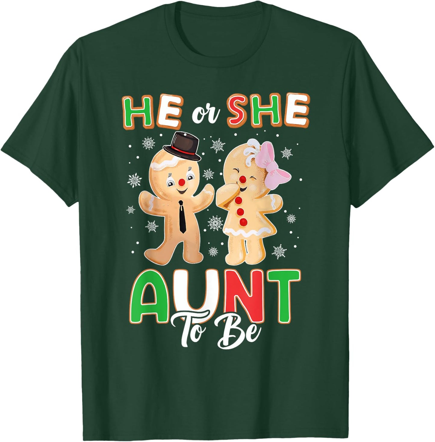 Gingerbread He or She Aunt To Be Christmas Gender Reveal T-Shirt - T-Shirt | Forest