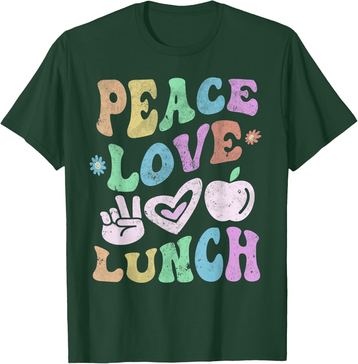 Vintage PEACE LOVE LUNCH LADY Retro Cafeteria Groovy Crew T-Shirt - T-Shirt | Forest