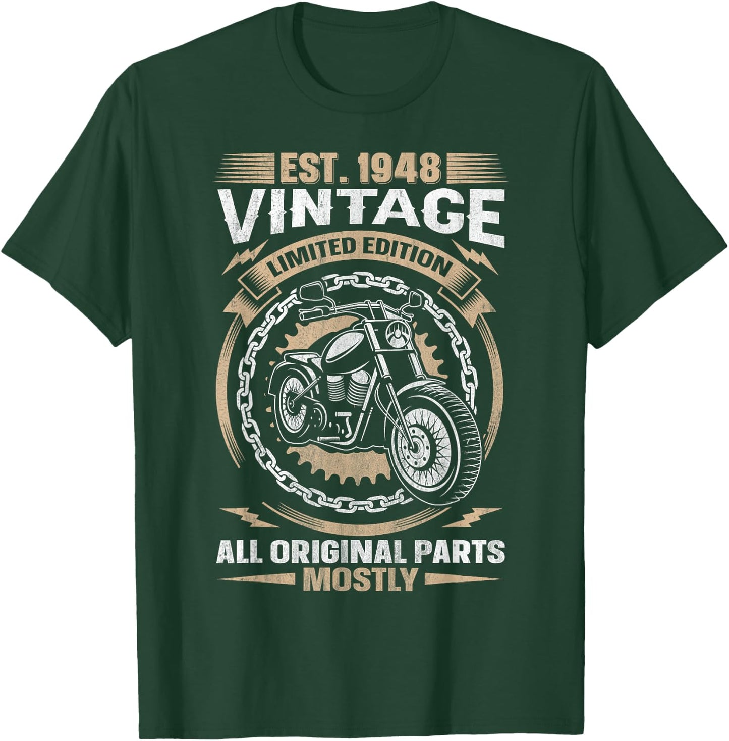 Est 1948 Vintage All Original Parts Motorcycle 76th Birthday T-Shirt - T-Shirt | Forest