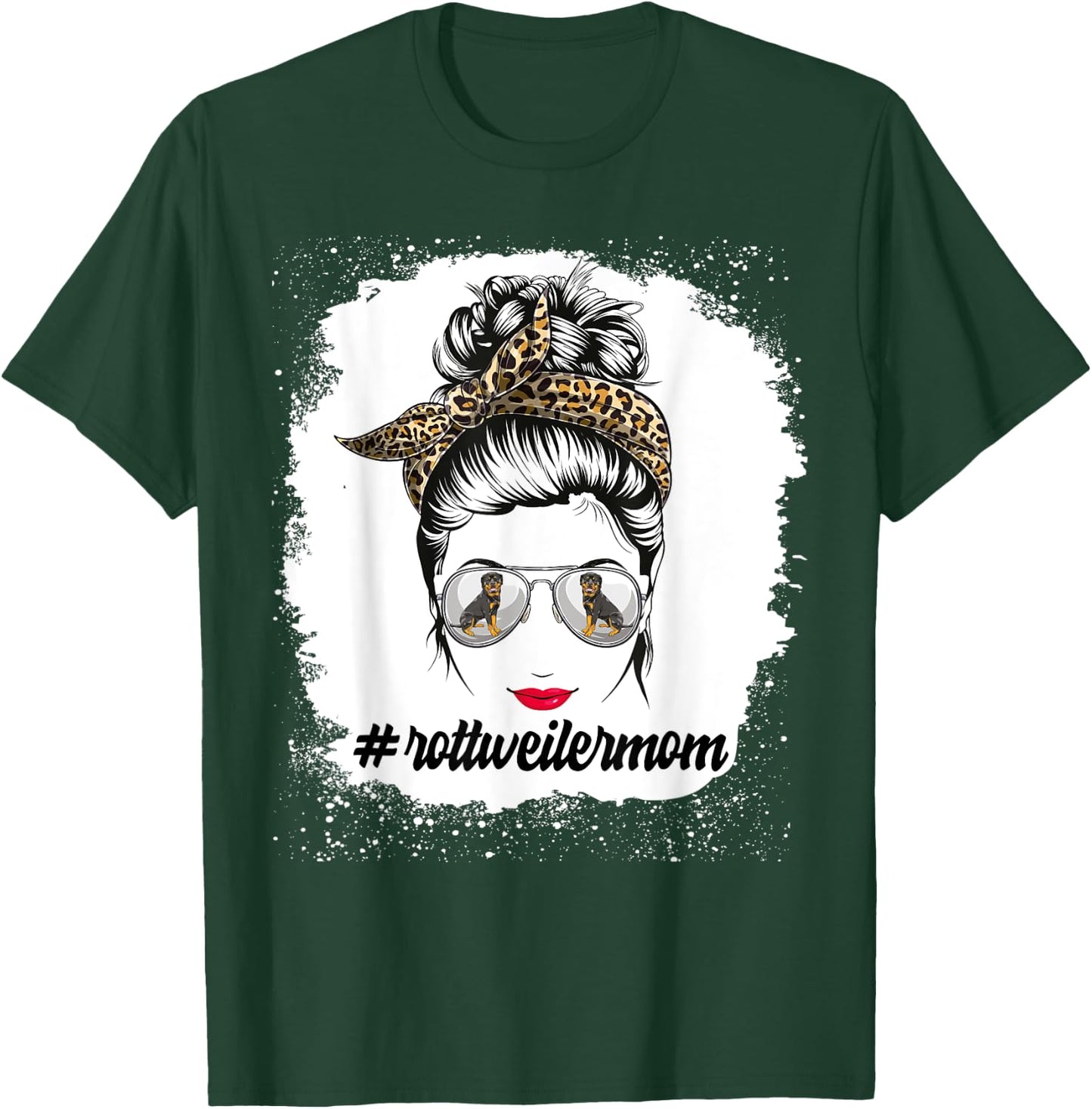 Rottweiler Dog Mom Bleached Messy Bun Leopard Women T-Shirt - T-Shirt | Forest