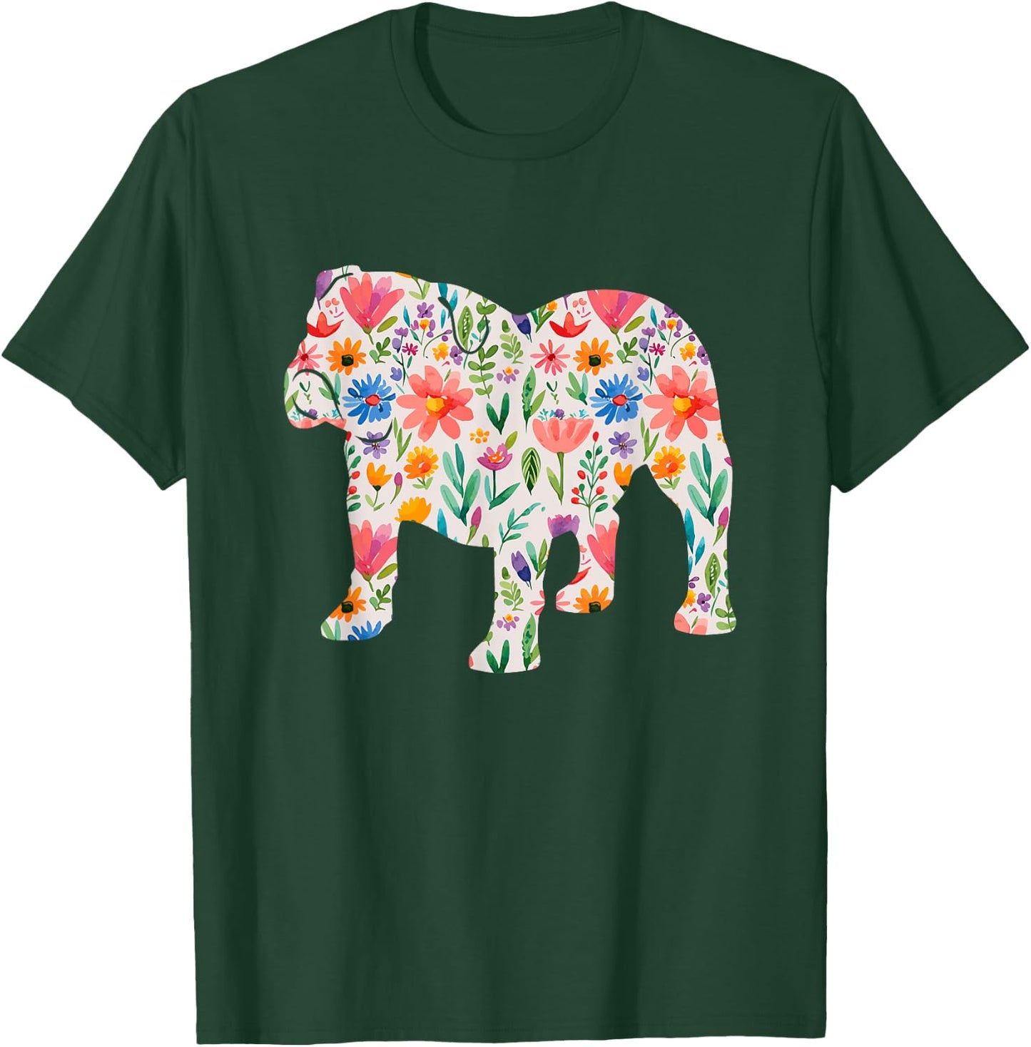 English Bulldog watercolor flowers design Women Kids T-Shirt - T-Shirt | Forest