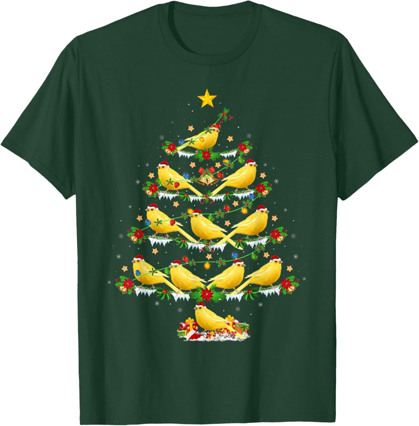 Canary Bird Lover Xmas Lights Canary Christmas Tree T-Shirt - T-Shirt | Forest