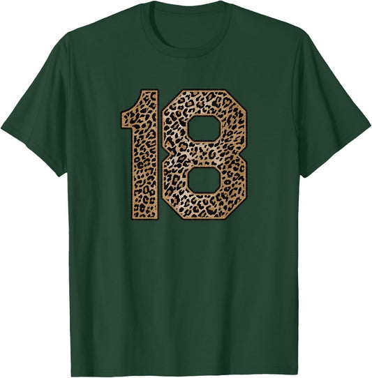Leopard Number 18 Athlete Sports Jersey Supporter Fanwear T-Shirt - T-Shirt | Forest