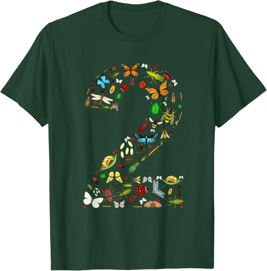 2 Years Old Two Bug 2nd Birthday Bugs Insects Boy Girl T-Shirt - T-Shirt | Forest