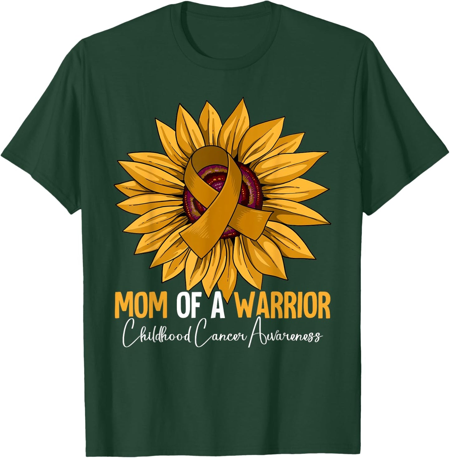 Mom Of A Warrior Childhood Cancer Awareness T-Shirt - T-Shirt | Forest