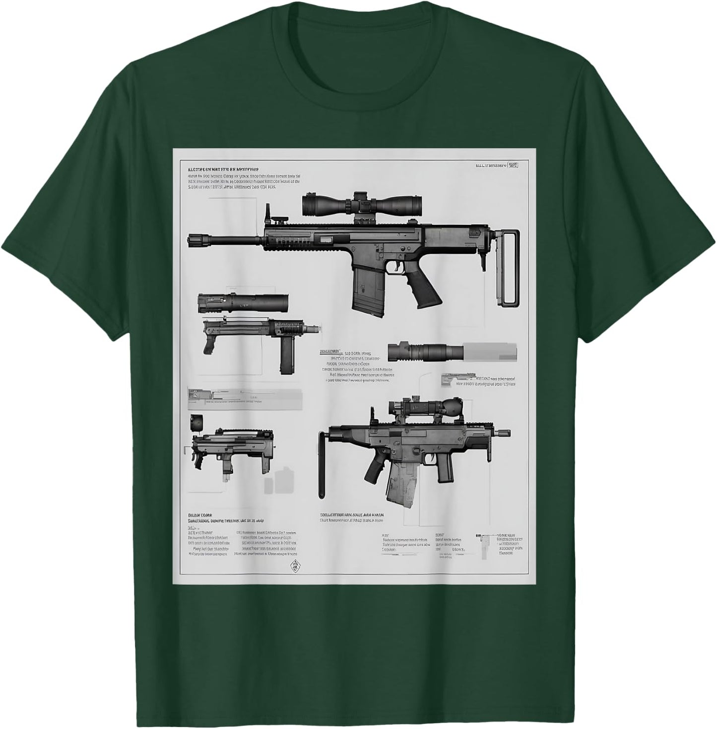 Fn Scar-h Battle Rifle Schematic T-Shirt - T-Shirt | Forest